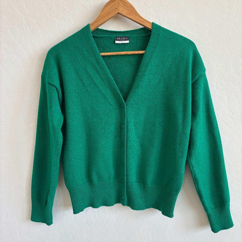 My Beloved Green V-Neck Button Front Cardigan Sweater